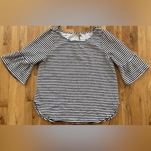 GREEN ENVELOPE black white 3/4 sleeve striped shirt knit top blouse 1x plus